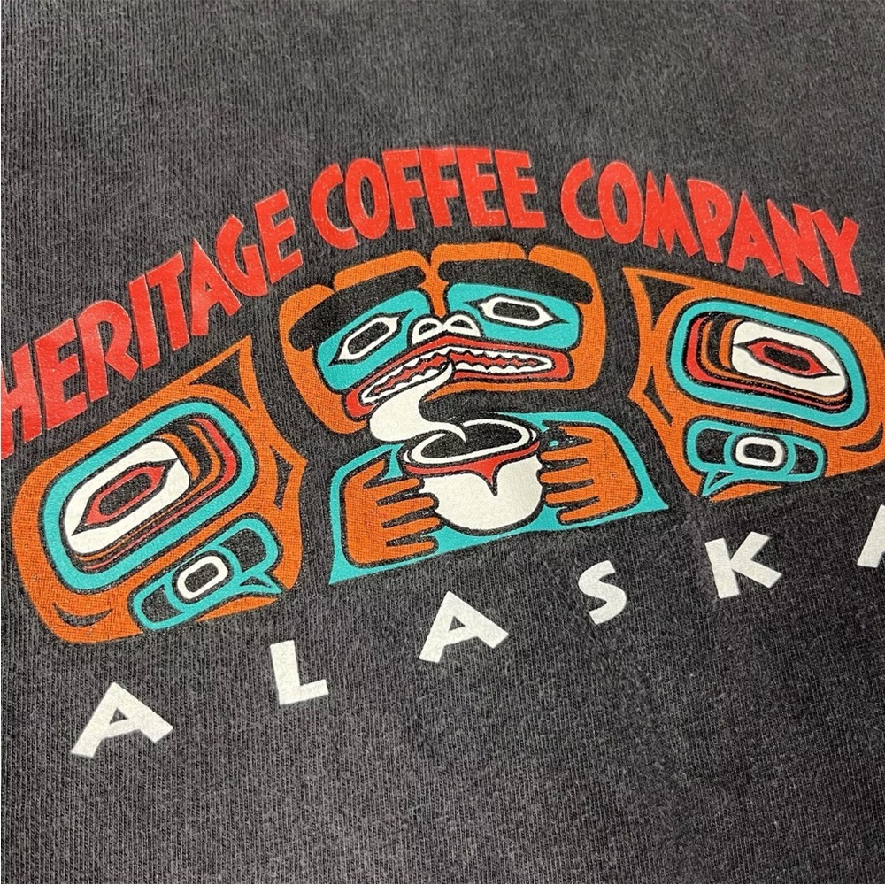 Vintage 90s Heritage Coffee Company Alaska Native Long Sleeve Black Shirt - Picture 6 of 12